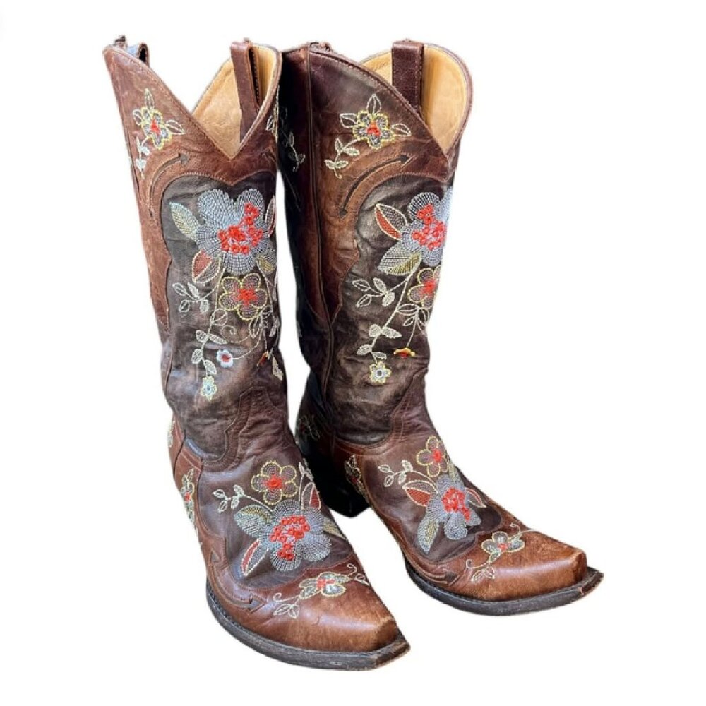 Old Gringo Bonnie Brass Floral Embroidery Cowboy Boots Chocolate Brown